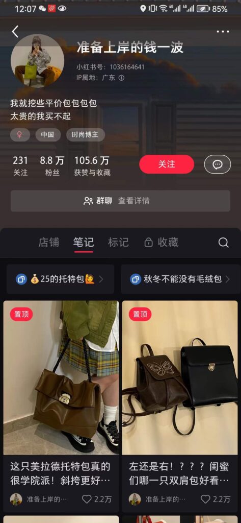 图片[1]-【23.12.8】小红书平价包包-知计