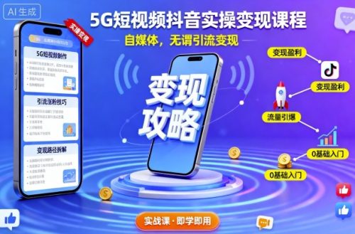5G短视频抖音实操变现课程，自媒体，无谓引流变现-知计