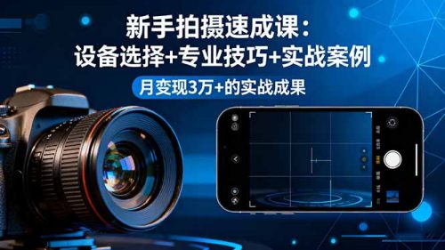 新手拍摄速成课，设备选择+专业技巧+实战案例，月变现3万+的实战成果-知计