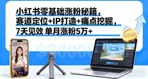小红书零基础涨粉秘籍,赛道定位+IP打造+痛点挖掘,7天见效 单月涨粉5万+