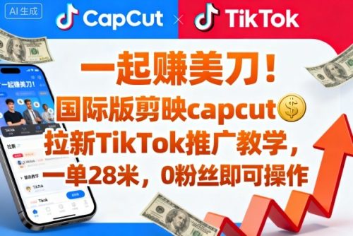 一起賺美刀!国际版剪映capcut拉新TikTok推广教学,一单28米,0粉丝即可操作(附推广入口和教学)