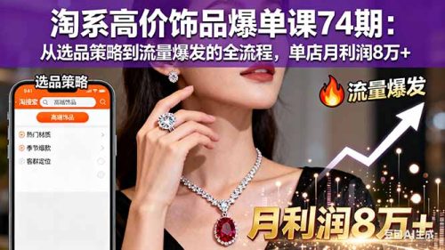 淘系高价饰品爆单课74期:从选品策略到流量爆发的全流程,单店月利润8万+-知计