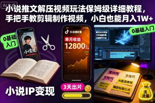 小说推文解压视频玩法保姆级详细教程，手把手教剪辑制作视频，小白也能月入1W+-知计