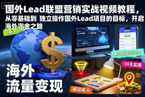 国外Lead联盟营销实战视频教程，从零基础到独立操作国外Lead项目的目标，开启海外淘金之路-知计