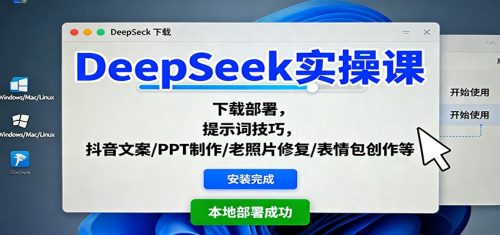 DeepSeek实操课：下载部署，提示词技巧，抖音文案/PPT制作/老照片修复/表情包创作等