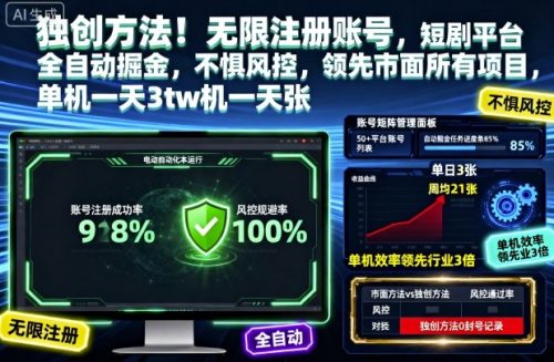 独创方法!无限注册账号,短剧平台全自动掘金,不惧风控,领先市面所有项目,单机一天3张【揭秘】-知计