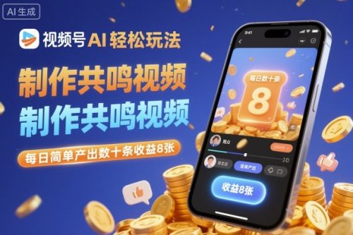 视频号AI轻松玩法，制作共鸣视频，每日简单产出数十条收益8张-知计