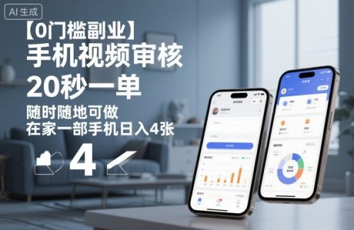 【0门槛副业】手机视频审核,20秒一单,随时随地可做,在家一部手机日入4张【揭秘】-知计
