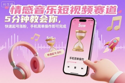 情感音乐短视频赛道，5分钟教会你，快速起号涨粉，手机简单操作即可完成-知计