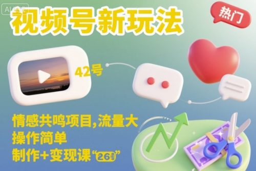 视频号新玩法，情感共鸣项目，流量大，操作简单，制作+变现课-知计