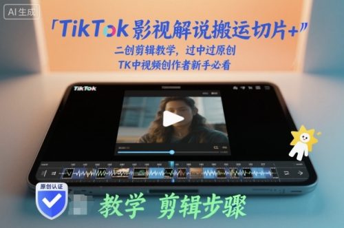 TikTok影视解说搬运切片+二创剪辑教学，过中过原创，TK中视频创作者新手必看-知计