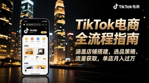 TikTok电商全流程指南，涵盖店铺搭建、选品策略、流量获取，单店月入过万