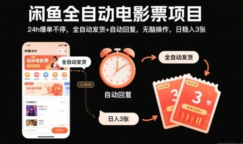 闲鱼全自动电影票项目，24h爆单不停，全自动发货+自动回复，无脑操作，日稳入3张【揭秘】-知计