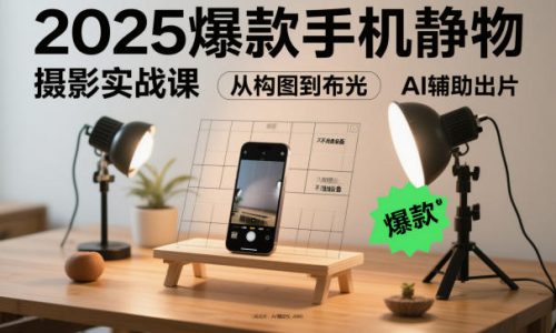 2025爆款手机静物摄影实战课，从构图到布光，不用贵设备，AI辅助出片-知计