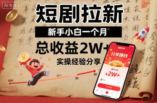 短剧拉新新手小白一个月总收益2W+实操经验分享-知计