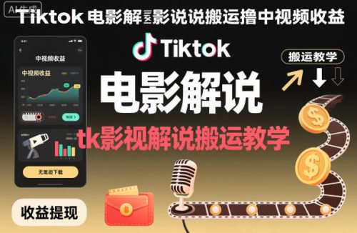 Tiktok电影解说搬运撸中视频收益，tk影视解说搬运教学-知计