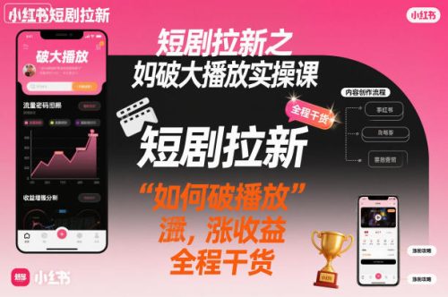 短剧拉新之小红书如何破大播放实操课，如何破播放，涨收益，全程干货-知计