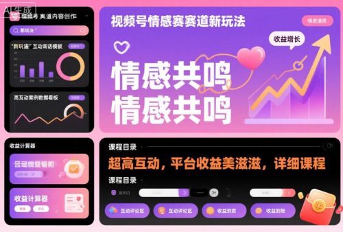 视频号情感赛道新玩法，超高互动，平台收益美滋滋，详细课程-知计