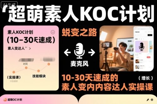超萌素人KOC计划，10-30天速成的素人变内容达人实操课，适合想做短剧小说推文电商推广的素人入局-知计