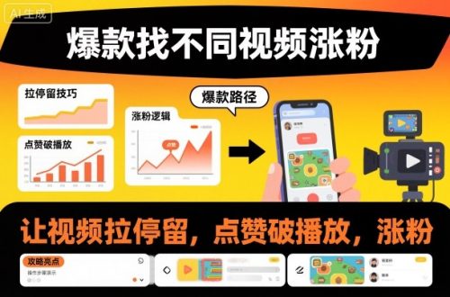 爆款找不同视频涨粉，让视频拉停留，实现点赞，破播放，涨粉-知计