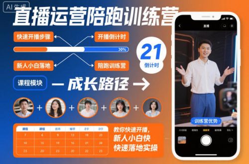 直播运营陪跑训练营，教你快速开播，新人小白快速落地实操-知计