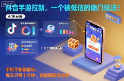 抖音手游拉新，一个被低估的偏门玩法！手机平板都能玩，每天只需十分钟，就能賺取四位数【揭秘】-知计