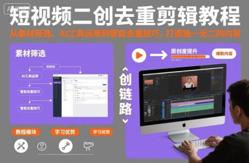 短视频二创去重剪辑教程，从素材筛选、AI工具运用到智能去重技巧，打造独一无二的内容-知计