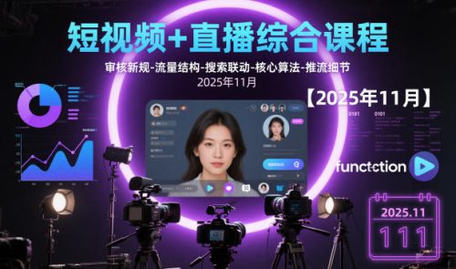 短视频+直播综合课程【2025年11月】,审核新规-流量结构-搜索联动-核心算法-推流细节-知计