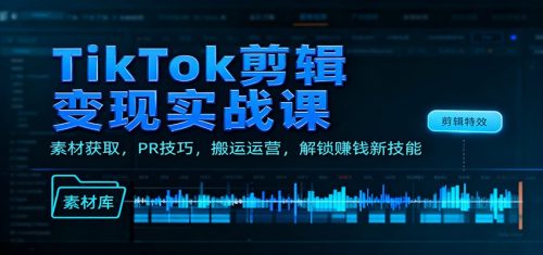 TikTok剪辑变现实战课：素材获取，PR技巧，搬运运营，解锁赚钱新技能-知计