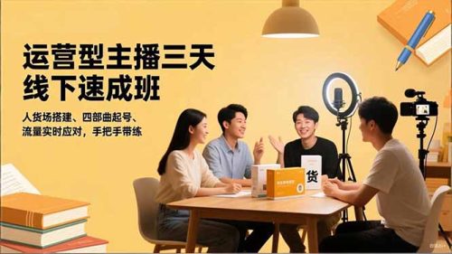 运营型主播三天线下班,人货场搭建,四部曲起号,流量实时应对,手把手带练-知计