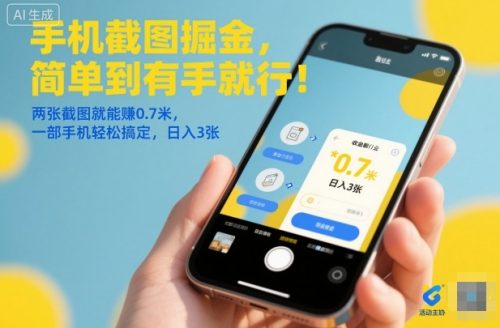 手机截图掘金,简单到有手就行!两张截图就能賺0.7米,一部手机轻松搞定,日入3张【揭秘】-知计