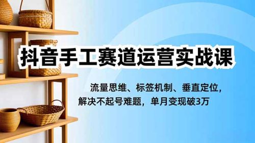 抖音手工赛道运营实战课，流量思维、标签机制、垂直定位，解决不起号难题，单月变现破3万-知计