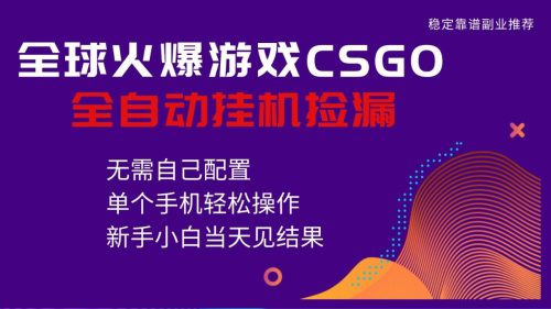 火爆游戏CSGO全自动捡漏，独家最新玩法，单个手机可操作，新手小白日入500+-知计