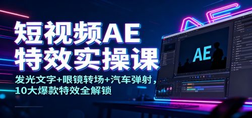 短视频AE特效实操课：发光文字+眼镜转场+汽车弹射，10大爆款特效全解锁-知计