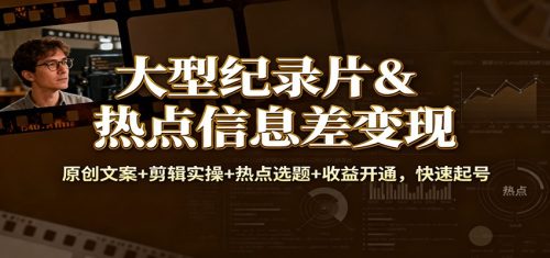 大型纪录片&热点信息差变现:原创文案+剪辑实操+热点选题+收益开通,快速起号-知计