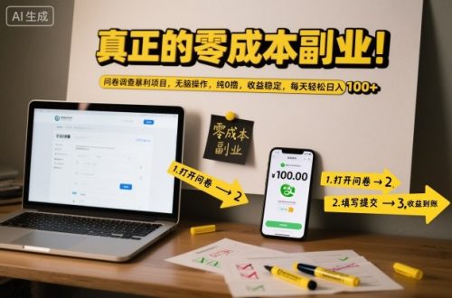真正的零成本副业！问卷调查暴利项目，无脑操作，纯0撸，收益稳定，每天轻松日入100+【揭秘】-知计