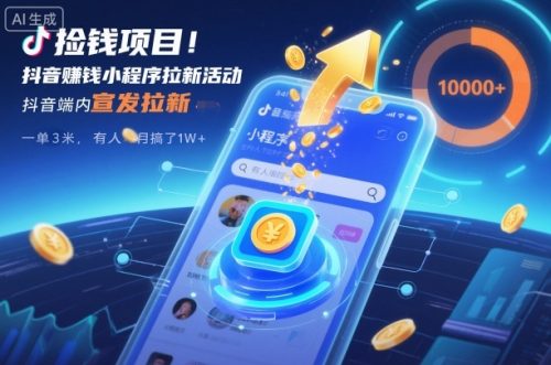捡钱项目!抖音賺钱小程序拉新活动,抖音端内宣发拉新,一单3米,有人半个月搞了1W+-知计