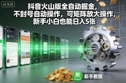 抖音火山版全自动掘金,不封号自动操作,可矩阵放大操作,新手小白也能日入5张【揭秘】-知计