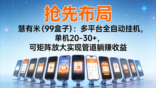 抢先布局慧有米(99盒子):多平台全自动挂机,单机20-30+,可矩阵实现管道躺赚-知计