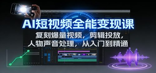 AI短视频全能变现课：复刻爆量视频，剪辑投放，人物声音处理，从入门到精通-知计