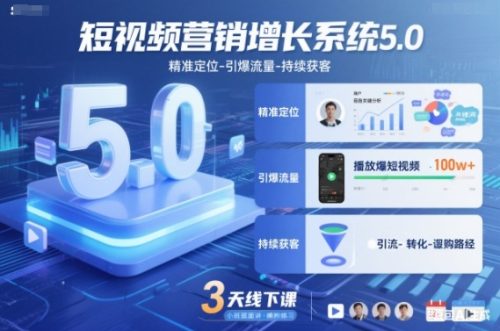 短视频营销增长系统5.0，精准定位-引爆流量-持续获客，3天线下课(音频+图片)-知计