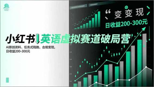 小红书英语虚拟赛道破局营,AI原创资料、任务式陪跑、合规变现,日收益200-300元-知计