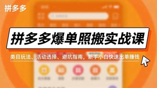 拼多多爆单照搬实战课,类目玩法、活动选择、避坑指南,新手小白快速出单赚钱-知计