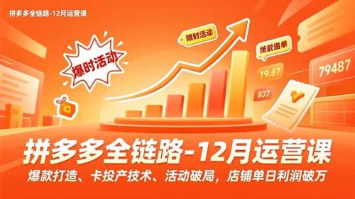 拼多多全链路-12月运营课,爆款打造、卡投产技术、活动破局,店铺单日利润破万-知计
