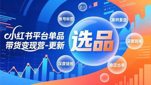 小红书平台单品带货变现营-更新，极致选品、账号标签、案例复盘，深度链接，快速启动稳定出单-知计