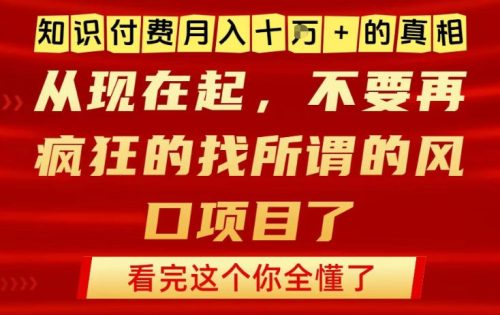 知识付费月入10个W的真相,做网创项目这一个就够了,不要再疯狂的找所谓的风口项目【揭秘】-知计