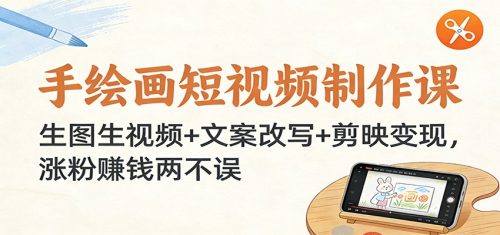 手绘画短视频制作课：生图生视频+文案改写+剪映变现，涨粉赚钱两不误-知计