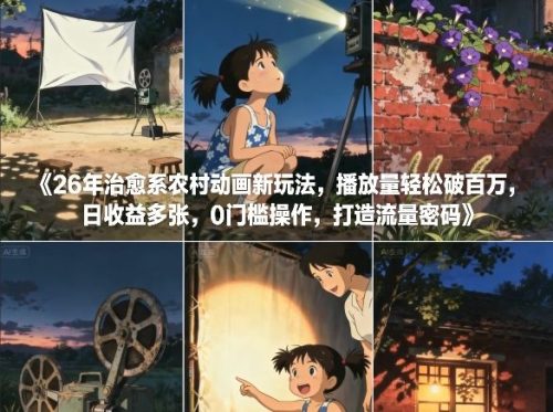 26年治愈系农村动画新玩法，播放量轻松破百万，日收益多张，0门槛操作，打造流量密码-知计