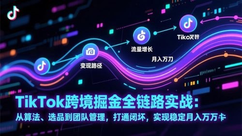 TikTok跨境掘金全链路实战：从算法、选品到团队管理，打通闭环，实现稳定月入万刀