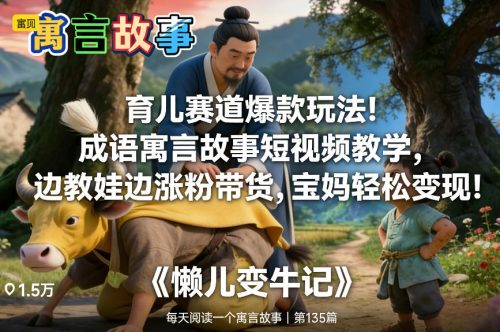 育儿赛道爆款玩法！成语寓言故事短视频教学，边教娃边涨粉带货，宝妈轻松变现！-知计
